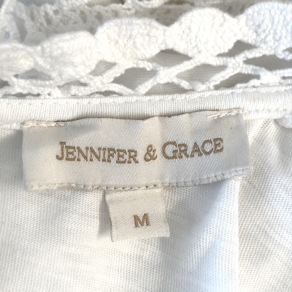 Jennifer & Grace White Eyelet Crochet Lace Mesh Flutter Sleeve Blouse Medium - Picture 9 of 13